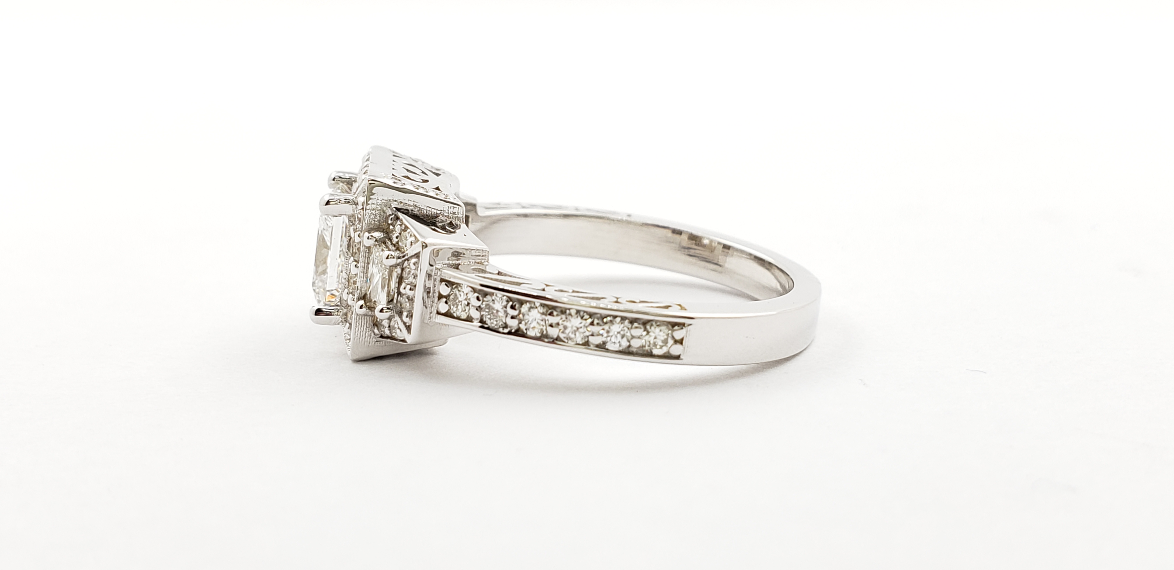 Three Stone Princess Cut Diamond Halo Ring